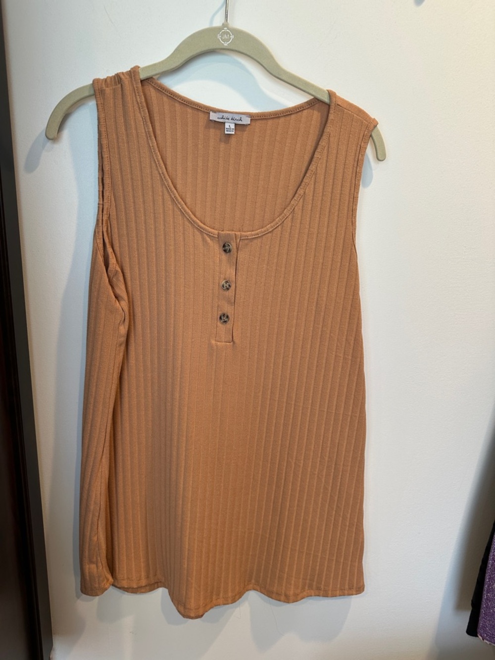white birch Ribbed Henley Tank Top in Camel-Tan